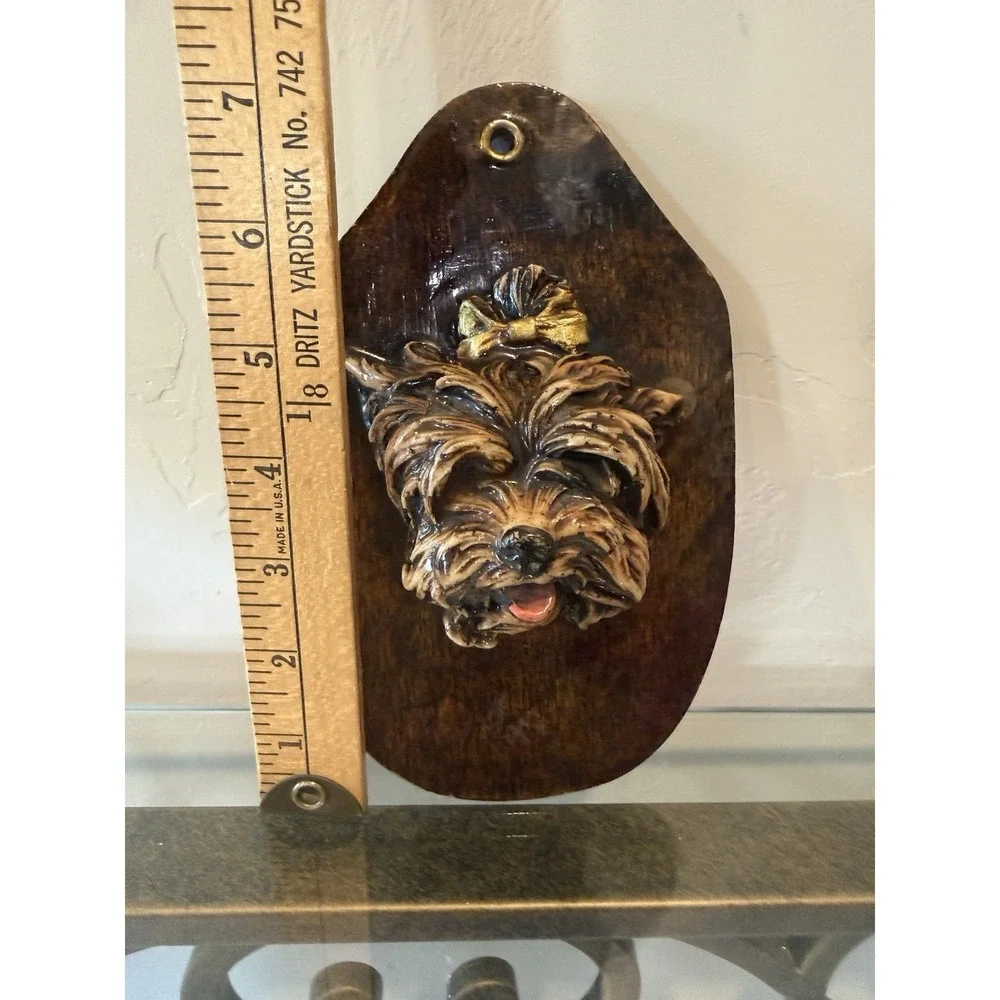Vintage 3D Yorkshire Terrier Dog Wood Wall Plaque Collectible 1970s